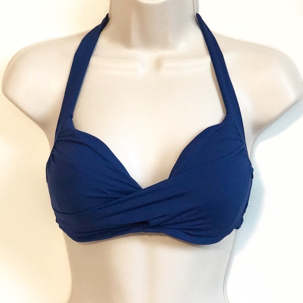 🆕 Apt 9 twist front padded push up halter bikini navy blue tie neck